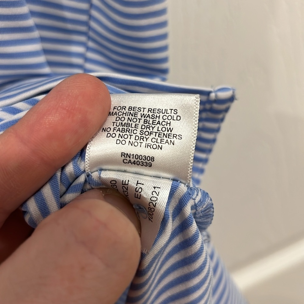 PETER MILLAR Summer Comfort Blue and White Striped Polo Mens Size XL - Picture 6 of 7
